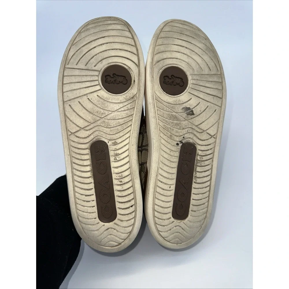 COACH Wells Ladies Slip on Sneaker 9.5B Khaki Saddle Trim Signature Jacquard - Picture 9 of 10